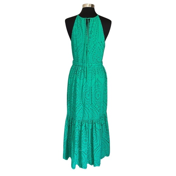 Antonio Melani Tear RIVER EYELET TROPICAL PALMS Green Halter Maxi Dress Size 10 - Picture 4 of 12
